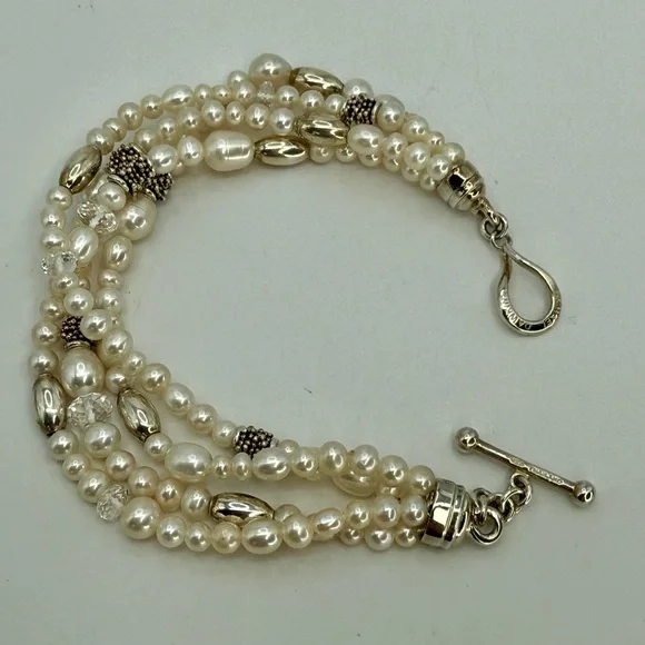 Michael Dawkins Sterling Silver Multi-Shape Cultured Pearl Bracelet Sz 8 Signed - Picture 4 of 14